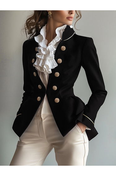 Long Sleeves Skinny Buttoned Solid Color Split-Joint Stand Collar Blazer Outerwear