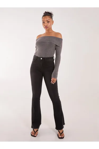 Two Tone Rib Bardot Top