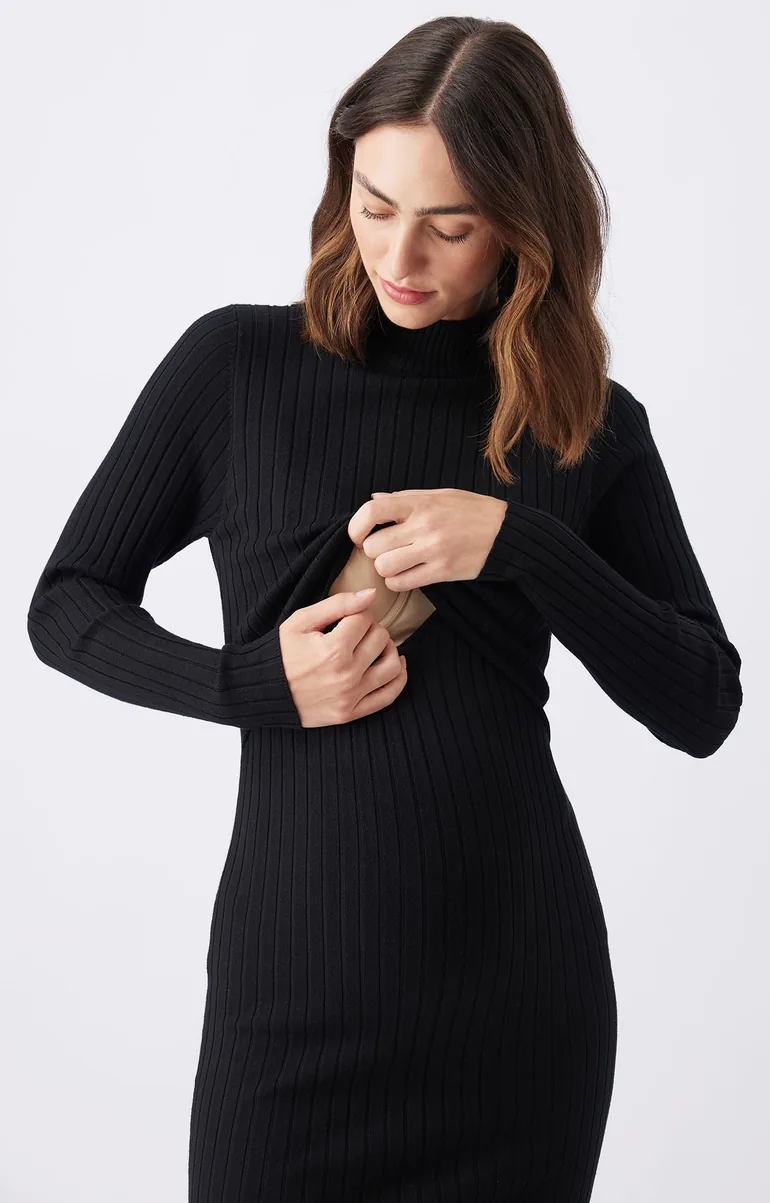 Nella Rib Nursing Knit Dress (Black) - 1
