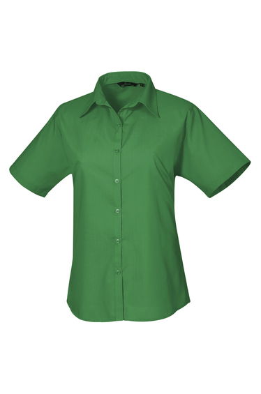 Premier Short Sleeve Poplin Blouse / Plain Work Shirt - Emerald