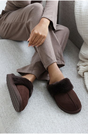 Ciara Brown Suede Faux Fur Trim Slip On Mini Boots