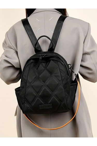 Texture Solid Zip Closure Backpack