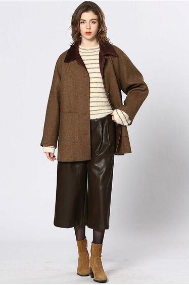 Mid-Length Coat with Velvet Collar