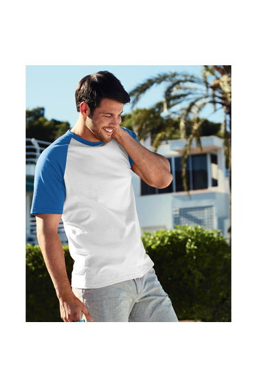 Fruit Of The Loom Mens Short Sleeve Baseball T-Shirt - White/Royal Blue