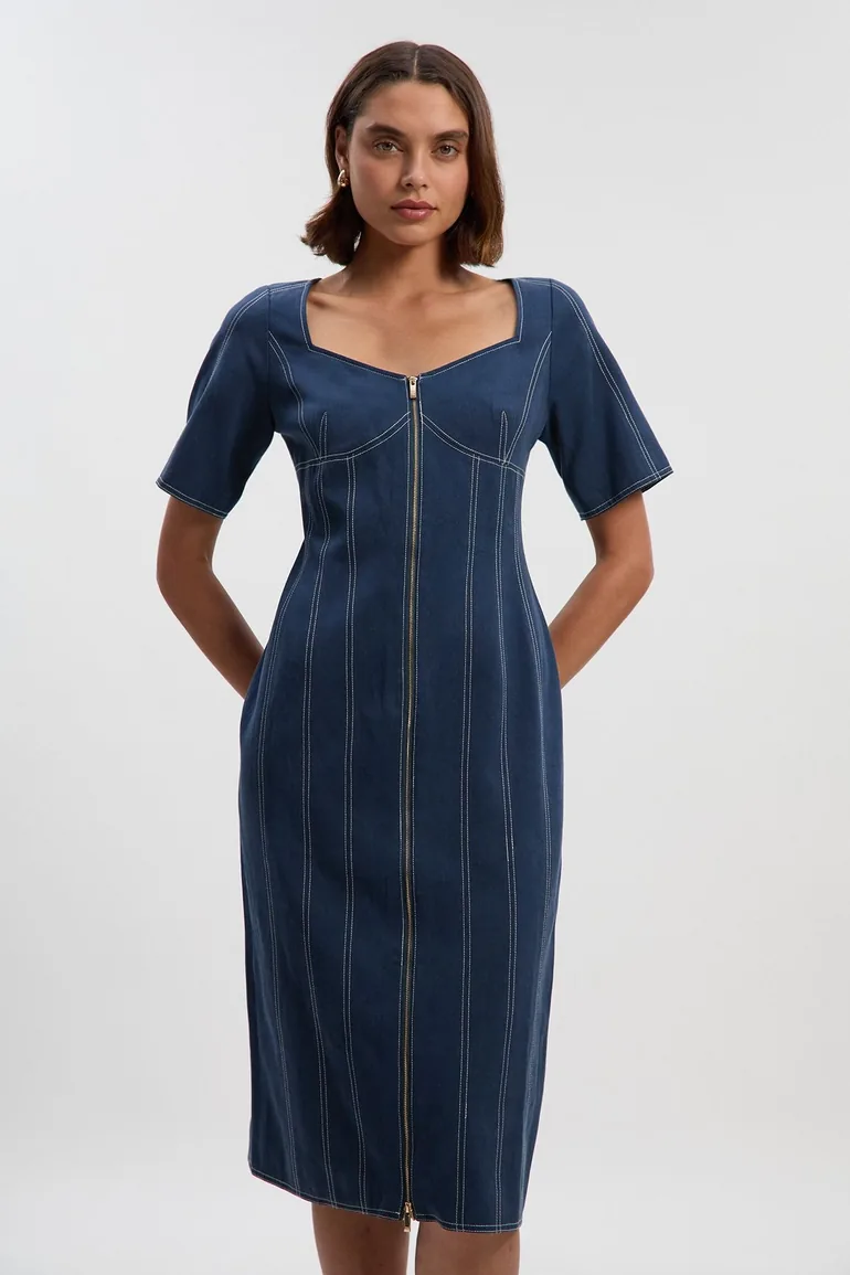 karen millen navy blue dress Navy KarenMillen Viscose Linen Woven Halter Neck Maxi Dress