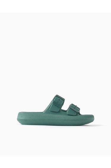 Rubber Footbed Sandals With Double Buckle For Boys, Dark Green