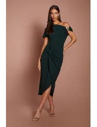 Off The Shoulder Wrap Skirt Crepe Midi Dress