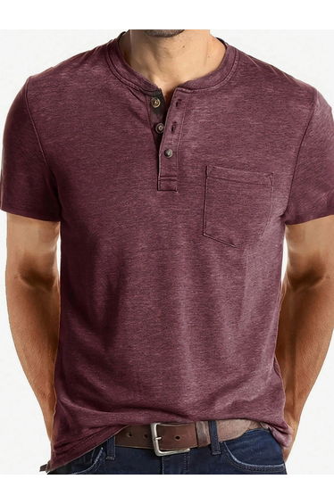 Men Henley Neck Short Sleeve T-Shirt