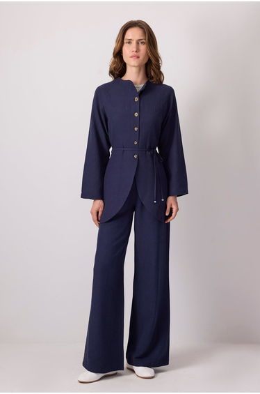 VISCOSE JACKET AND PANTS SET WITH BINDING BELT