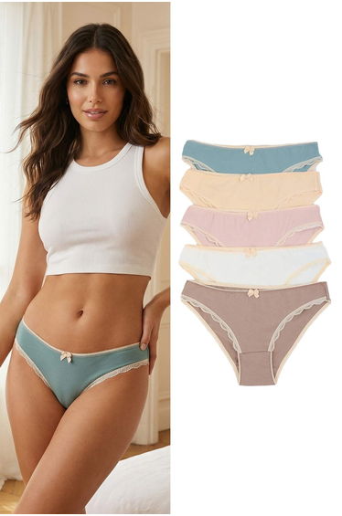 Multi-Colored 5-Piece Single Jersey Slip Plain Slip Panties