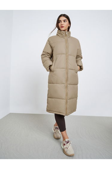 Beige Oversized Padded Coat with Side Pockets