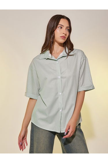 Striped Short Sleeve Oversized Shirt