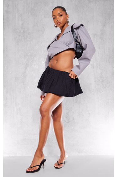 Grey Cross Over Asymmetric Cropped Cotton Jacket