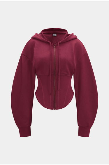 Zipper Drawstring Corset Hoodie
