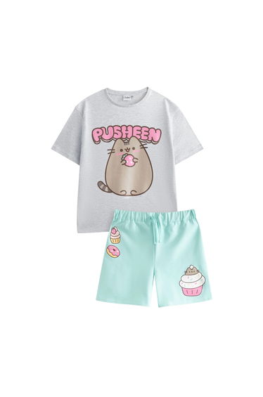 Pusheen Girls Sweet Bubble T-Shirt & Shorts Set - Grey Solid