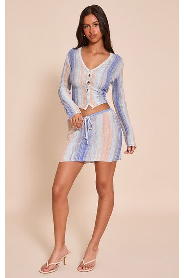 Petite Blue Striped Knit Mini Skirt
