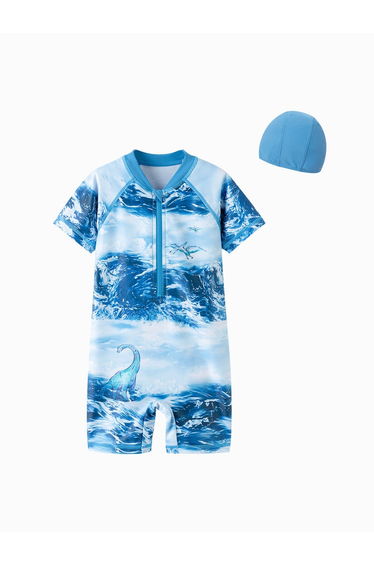 Boys' Short Sleeve Swimsuit With Matching Cap