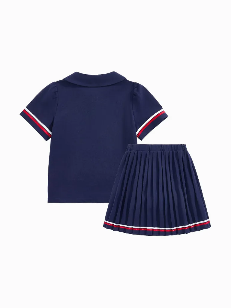 Girls' Two-Piece Set - Polo T-Shirt And Pleated Skirt - 2