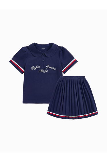 Girls' Two-Piece Set - Polo T-Shirt And Pleated Skirt