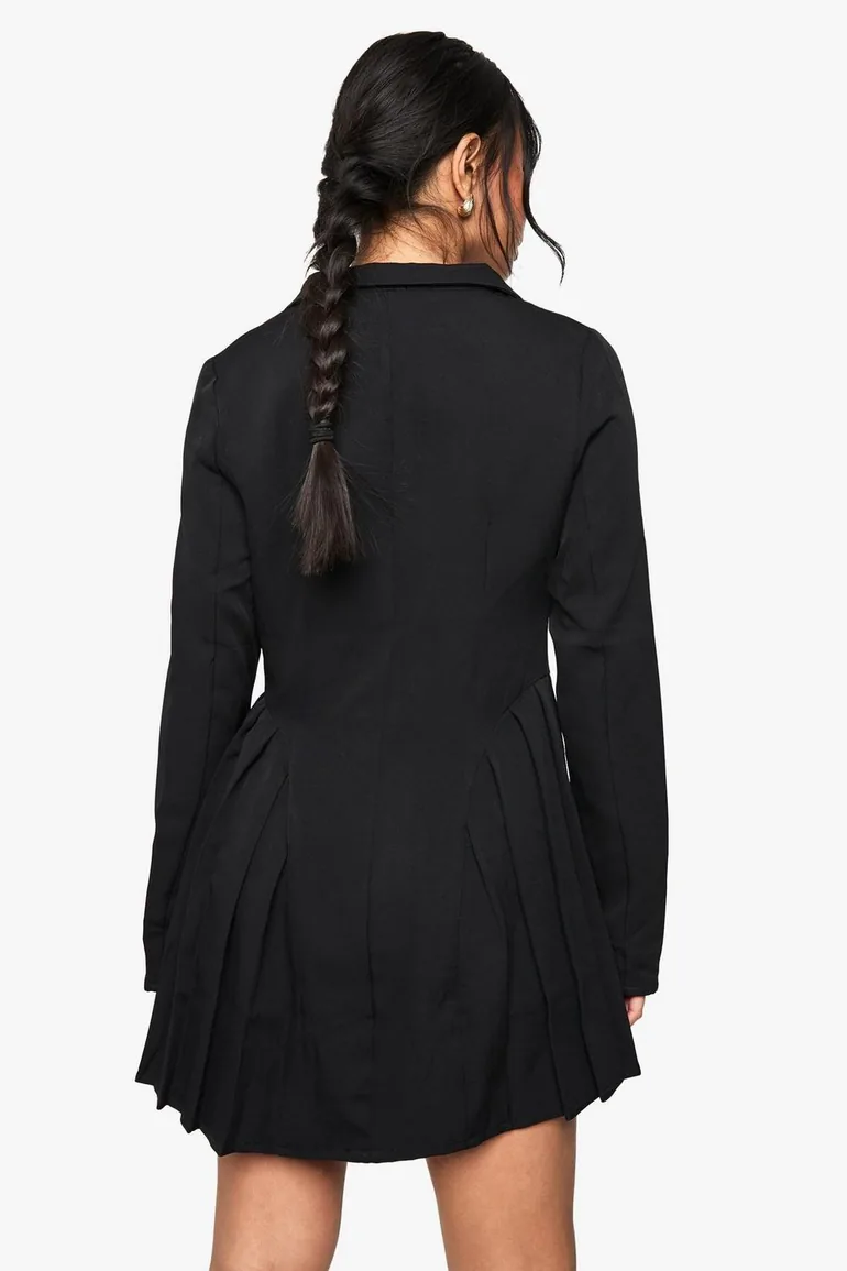 Volume Frill Blazer Dress - black - 1