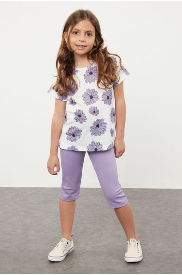 Lilac Girl Heart Patterned Knitted Bottom-Top Set