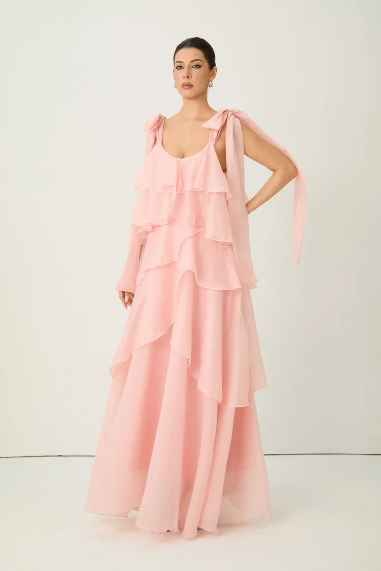 فستان سانفير زهري ماكسي على شكل حرف A - 4