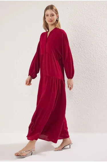 Burgundy Viscose Woven Dress