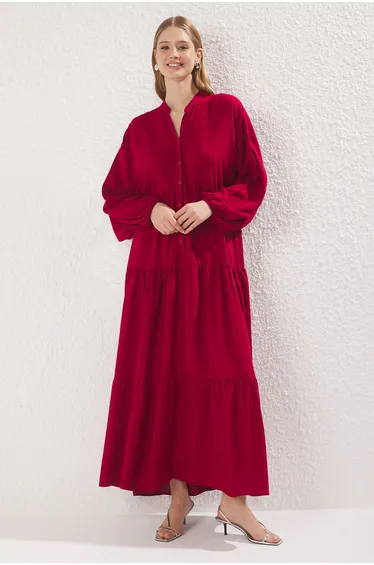Burgundy Viscose Woven Dress