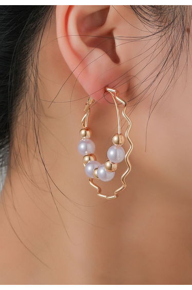 Wavy Double Layered Beaded Pearl Earrings