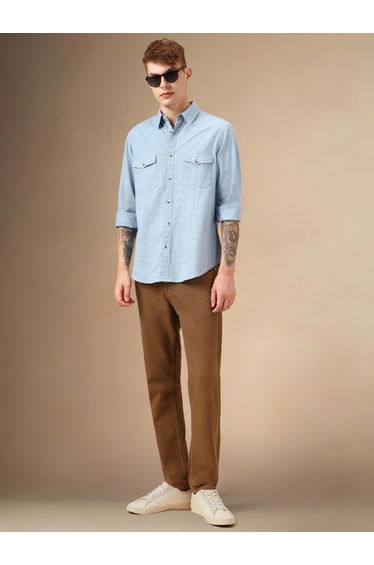Solid Relaxed Fit Spread Collar Shirt