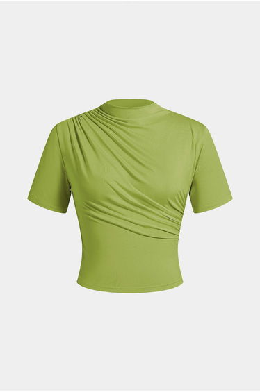 Mock Neck Ruched Short Sleeve T-Shirt