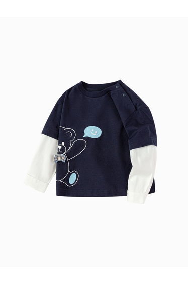 Boys' Layered Long Sleeve Top With Printed Motif