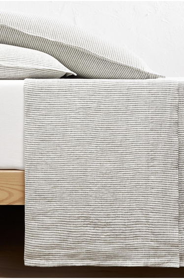 Limona Khaki Striped 100% Washed Linen Flat Sheet