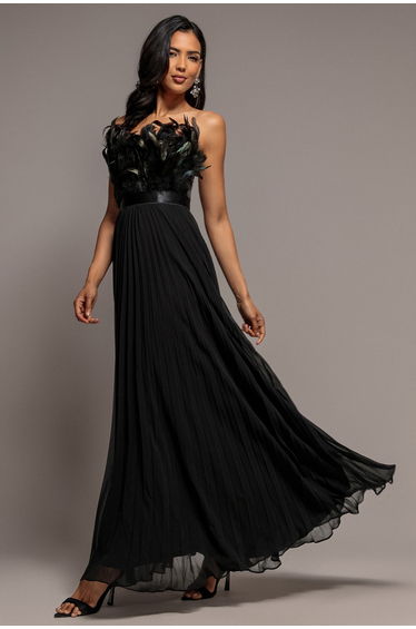 Goddiva Feather Off The Shoulder Pleated Evening