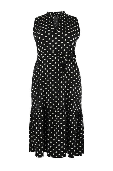 Multi-Colored Geometric Printed Zero Sleeve V-Neck Skirt Ruffle Midi Knitted Dress