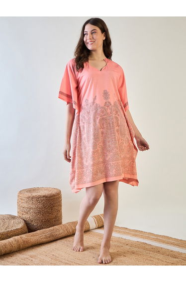 Peach Paisley Mini Kaftan Nightdress