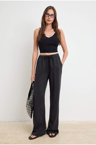 Black 100% Tencel™ High Waist Jeans with Elastic Waist