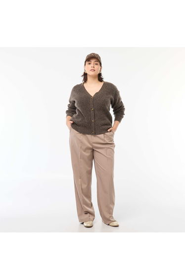 Ribbed knit cardigan BROWN