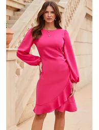 Cerise Pink Ruffle Detail Fit & Flare Dress