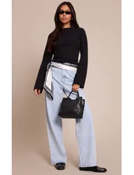Black Rib Onion Skin Flare Long Sleeve Top - 2