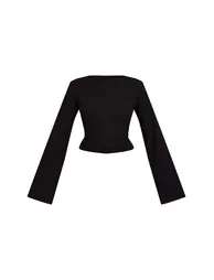 Black Rib Onion Skin Flare Long Sleeve Top - 4