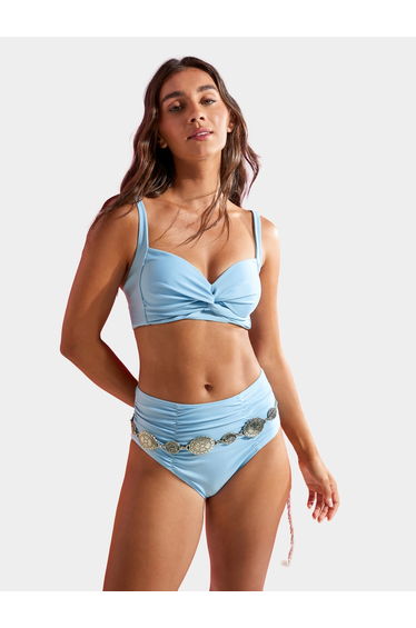 Light Blue Padded Balconette Bikini Top with Tie Knot Detail and Brief Set