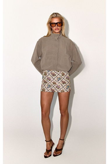 Multi Floral Embroidered Mini Skirt