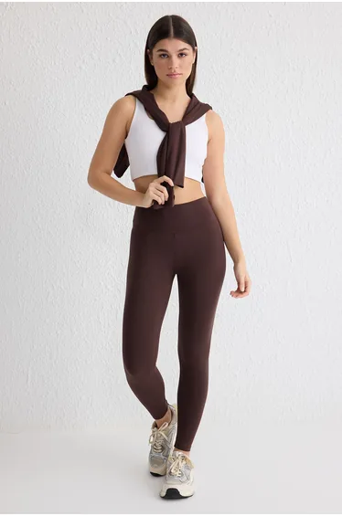 Brown Brushed Scuba Full Length Sports Leggings