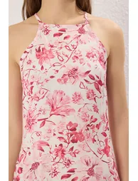 Pink Floral Straight Cut Viscose Maxi Woven Dress - 2
