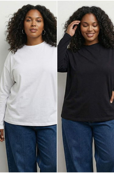 Black-white 2-pack 100% supreme oversize/wide cut knitted t-shirt