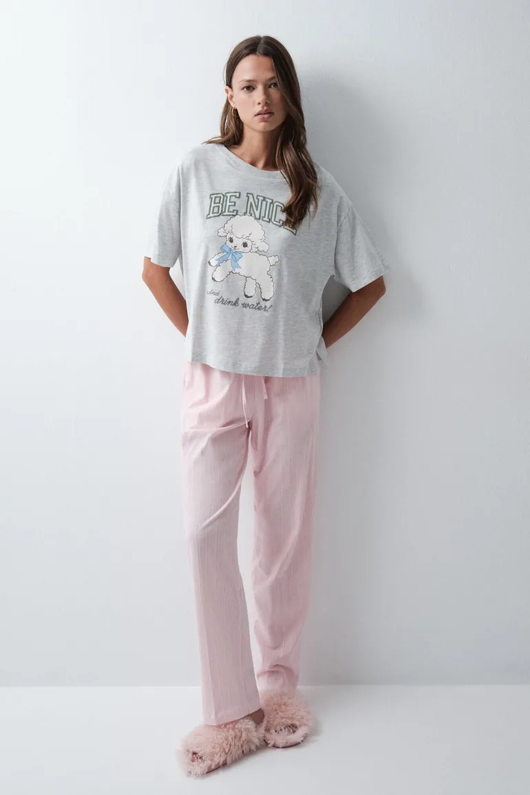 Grey cotton graphic T-shirt