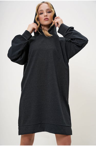 Women's Anthracite Hooded Sweatshirt Dress
