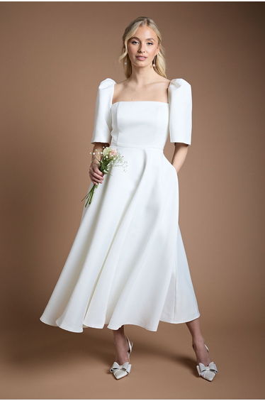 Puff Sleeve Structured Wedding Dress