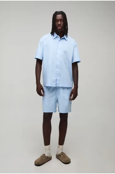 Regular Fit Short Sleeve Santorini Shirt and Relaxed Short Set - light blue